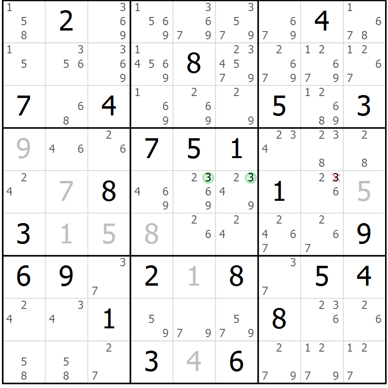 Position des candidats pour la solution de la Gr 68 page 71 du magazine de sudoku Maestro n° 104