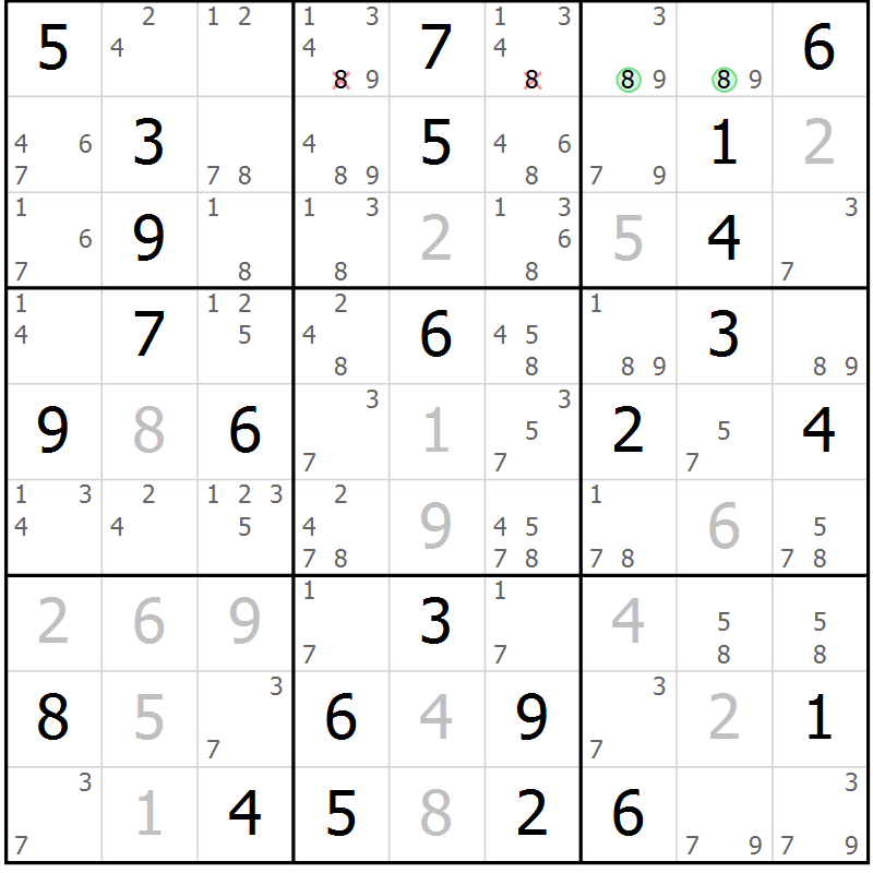 Position des candidats pour la solution de la Gr 69 page 72 du magazine de sudoku Maestro n° 104