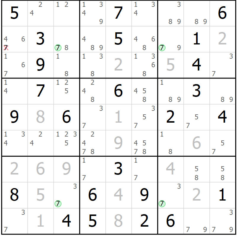 Position des candidats pour la solution de la Gr 69 page 72 du magazine de sudoku Maestro n° 104