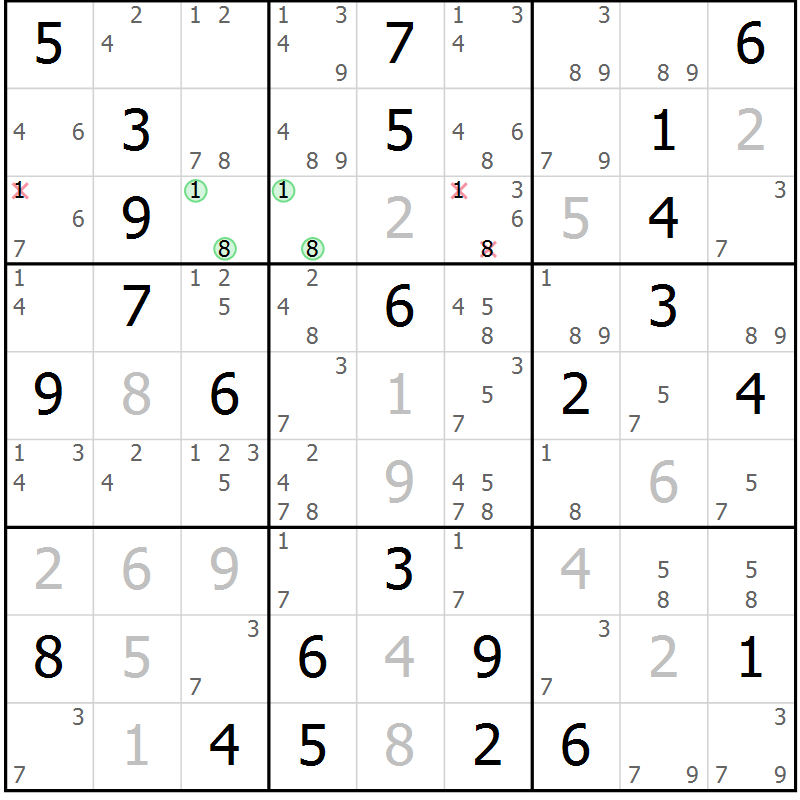 Position des candidats pour la solution de la Gr 69 page 72 du magazine de sudoku Maestro n° 104