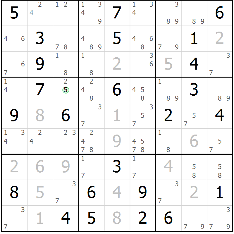 Position des candidats pour la solution de la Gr 69 page 72 du magazine de sudoku Maestro n° 104