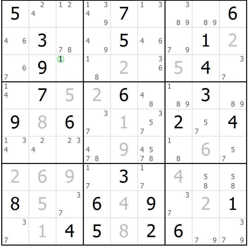 Position des candidats pour la solution de la Gr 69 page 72 du magazine de sudoku Maestro n° 104