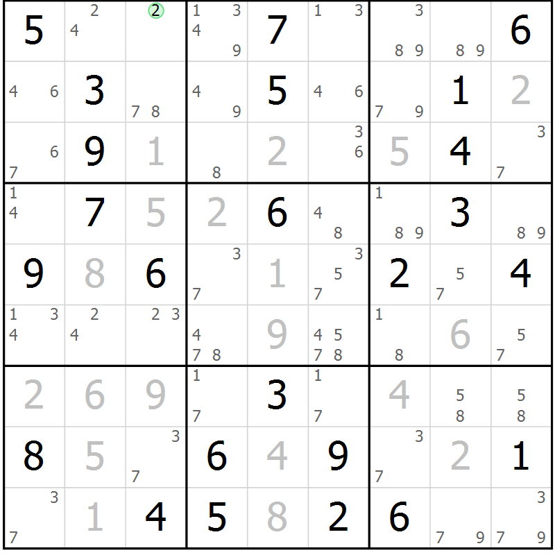 Position des candidats pour la solution de la Gr 69 page 72 du magazine de sudoku Maestro n° 104
