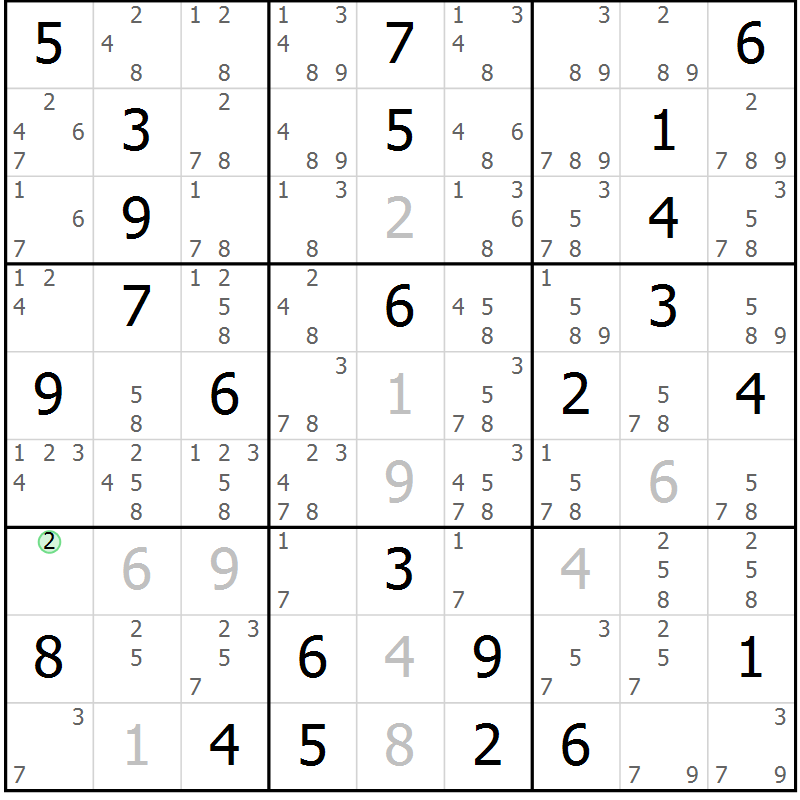 Position des candidats pour la solution de la Gr 69 page 72 du magazine de sudoku Maestro n° 104