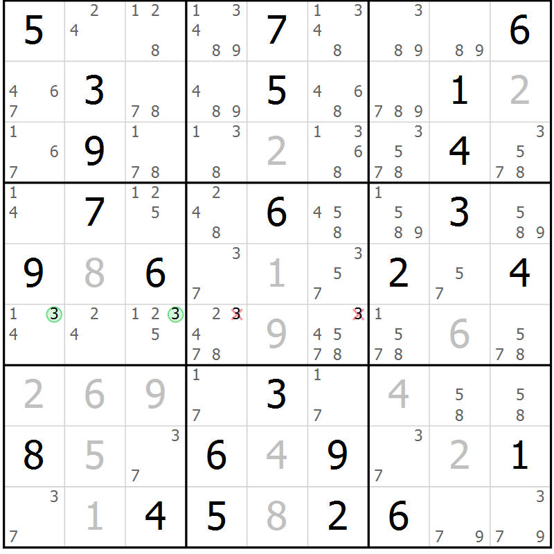 Position des candidats pour la solution de la Gr 69 page 72 du magazine de sudoku Maestro n° 104
