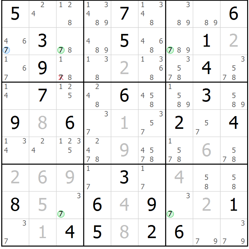 Position des candidats pour la solution de la Gr 69 page 72 du magazine de sudoku Maestro n° 104