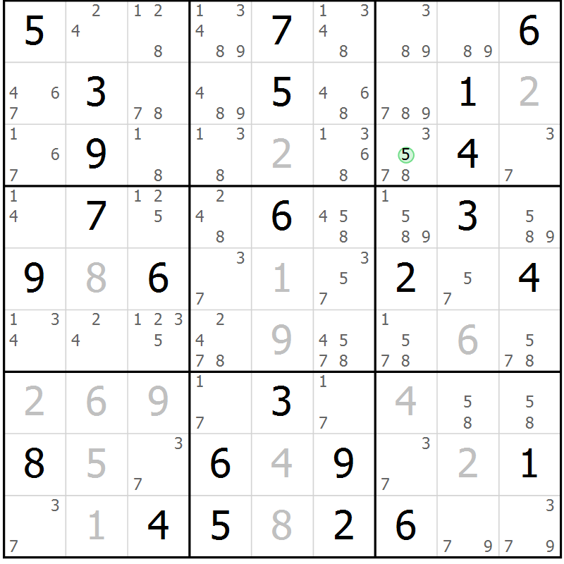 Position des candidats pour la solution de la Gr 69 page 72 du magazine de sudoku Maestro n° 104