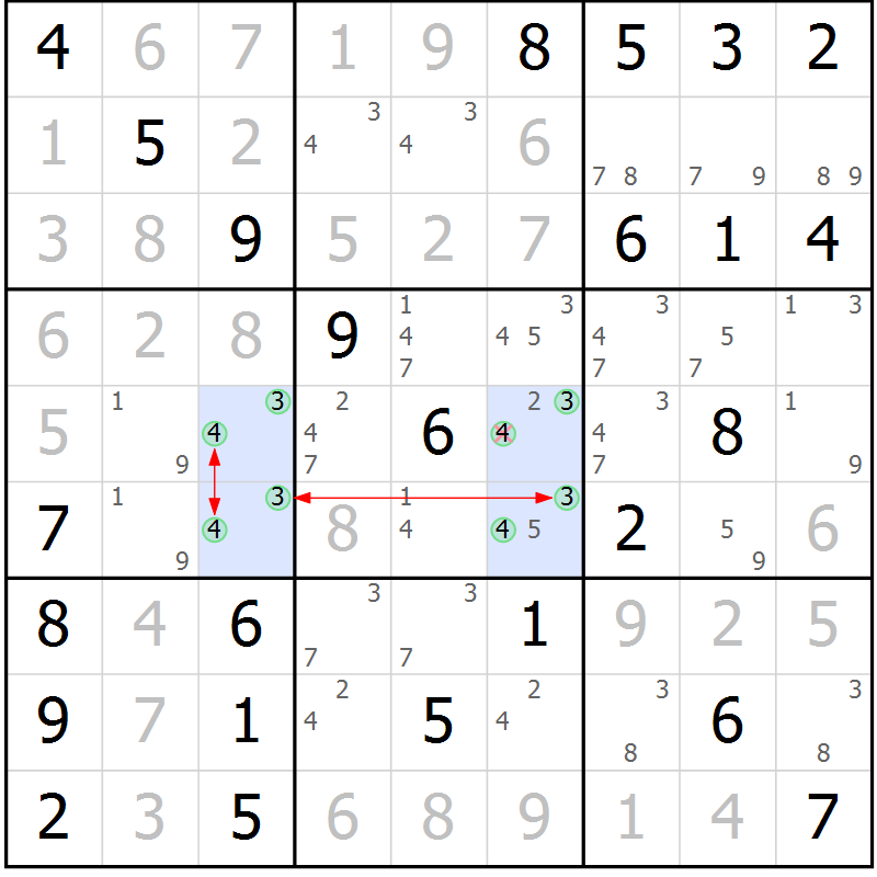 Position des candidats pour la solution de la Gr 7 page 10 du magazine de sudoku Maestro n° 104