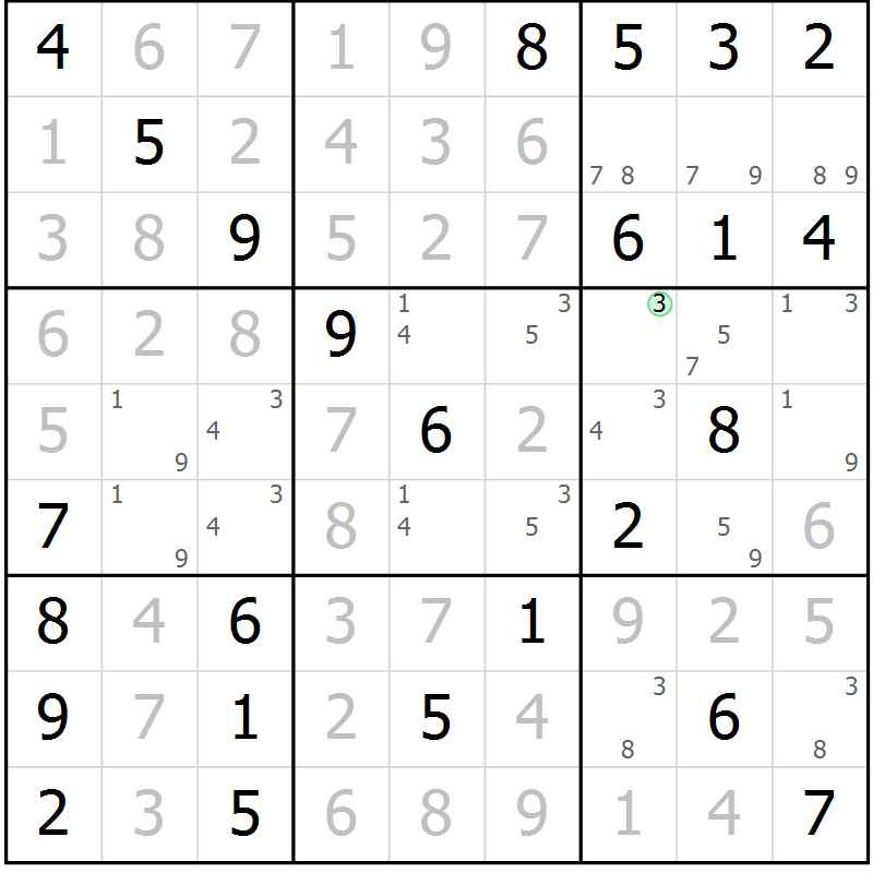 Position des candidats pour la solution de la Gr 7 page 10 du magazine de sudoku Maestro n° 104
