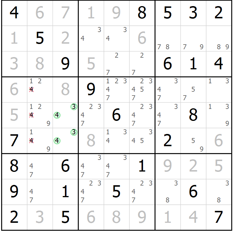 Position des candidats pour la solution de la Gr 7 page 10 du magazine de sudoku Maestro n° 104