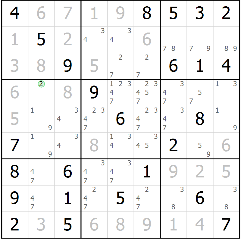 Position des candidats pour la solution de la Gr 7 page 10 du magazine de sudoku Maestro n° 104
