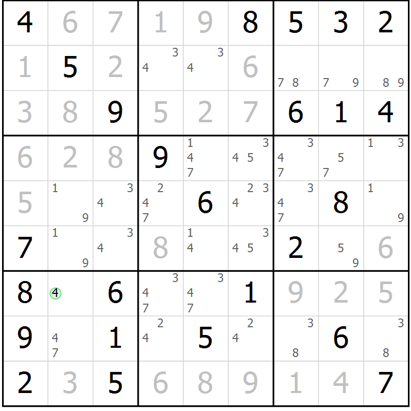 Position des candidats pour la solution de la Gr 7 page 10 du magazine de sudoku Maestro n° 104