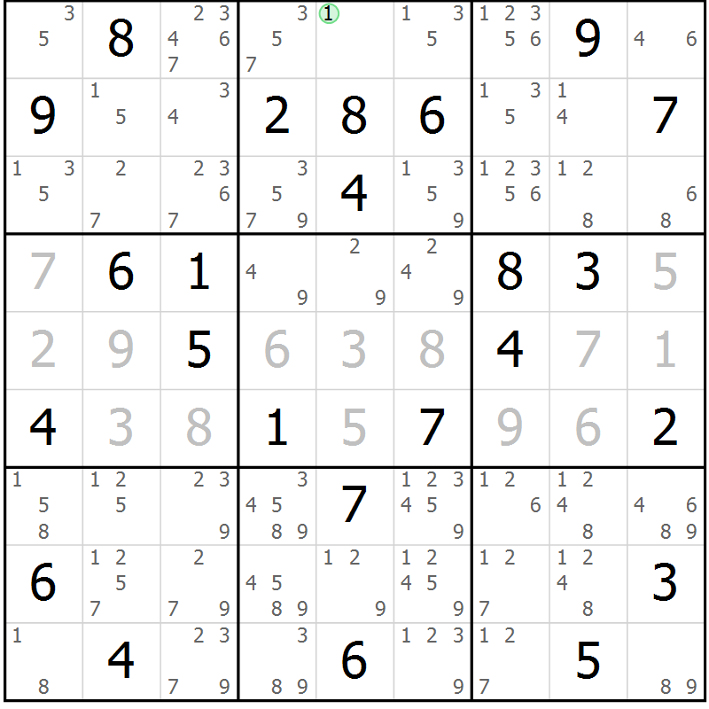 Position des candidats pour la solution de la Gr 70 page 73 du magazine de sudoku Maestro n° 104