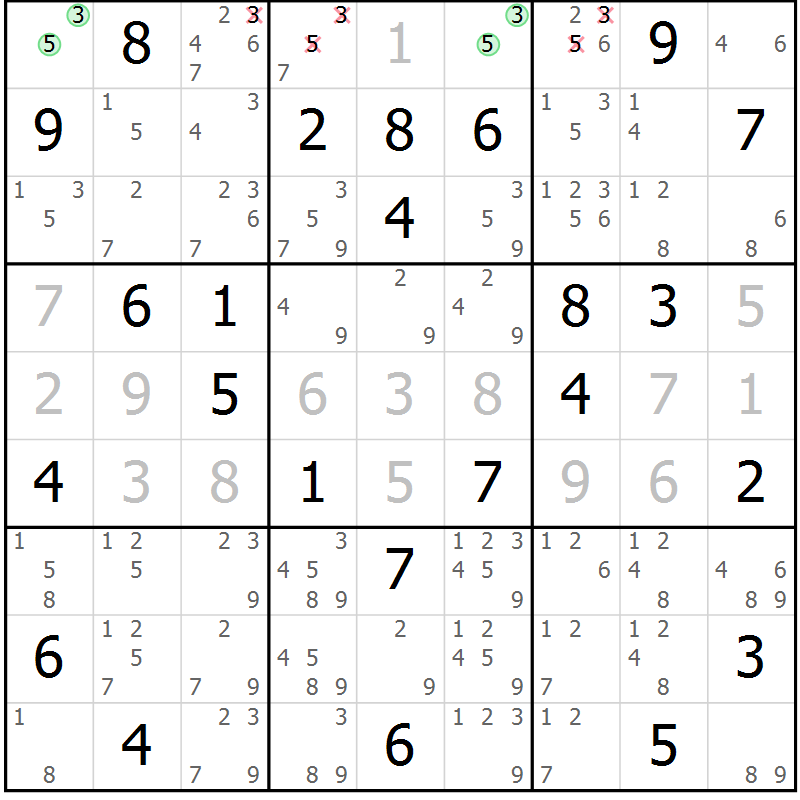Position des candidats pour la solution de la Gr 70 page 73 du magazine de sudoku Maestro n° 104