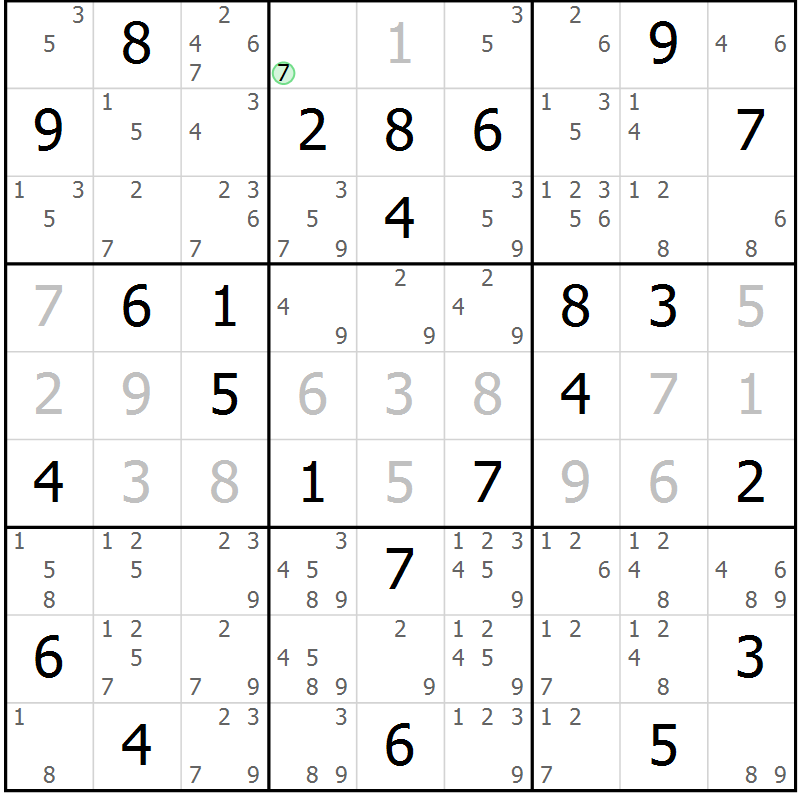 Position des candidats pour la solution de la Gr 70 page 73 du magazine de sudoku Maestro n° 104