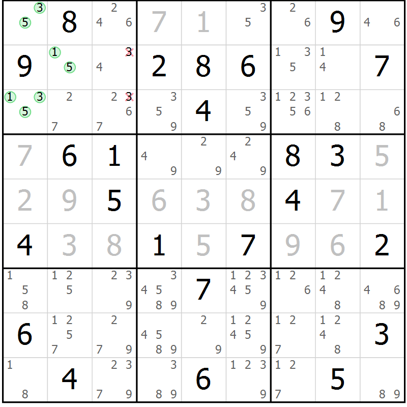 Position des candidats pour la solution de la Gr 70 page 73 du magazine de sudoku Maestro n° 104