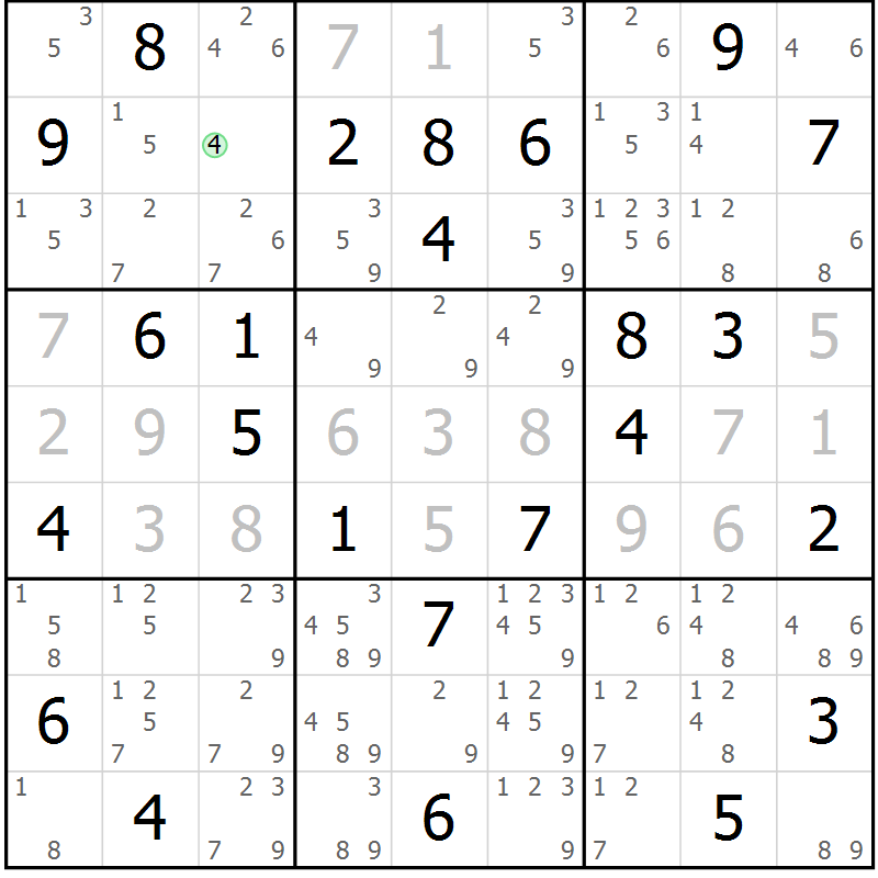 Position des candidats pour la solution de la Gr 70 page 73 du magazine de sudoku Maestro n° 104