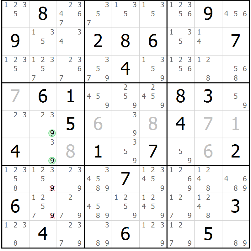 Position des candidats pour la solution de la Gr 70 page 73 du magazine de sudoku Maestro n° 104