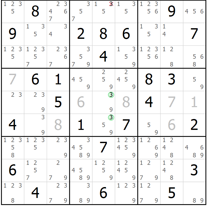 Position des candidats pour la solution de la Gr 70 page 73 du magazine de sudoku Maestro n° 104