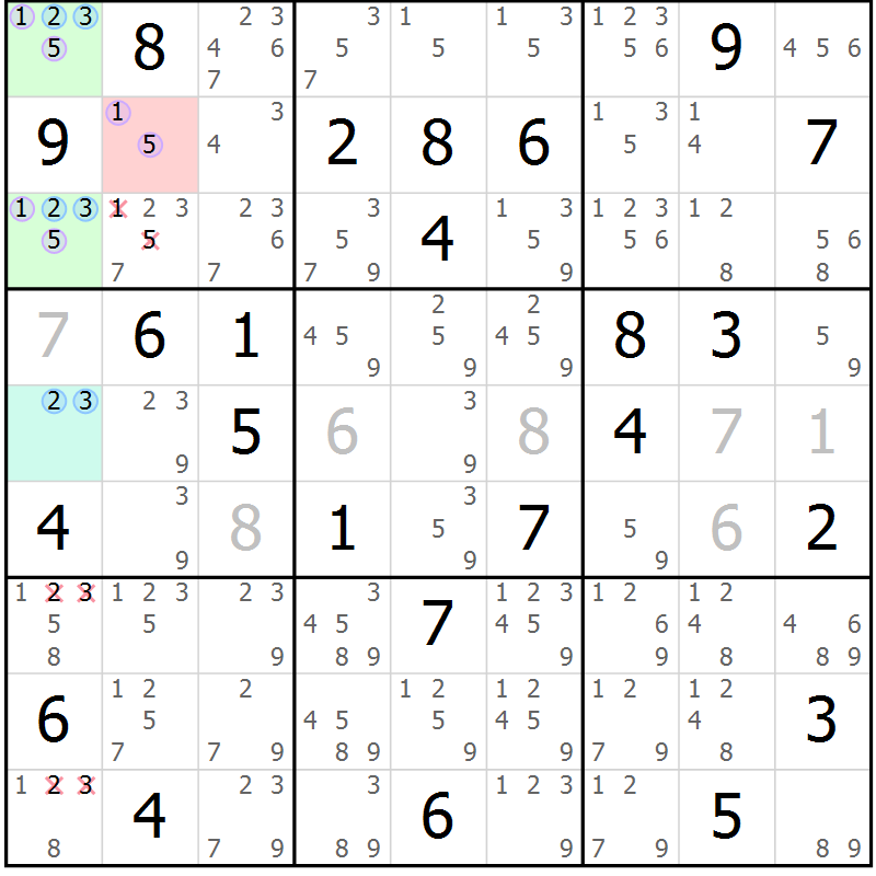 Position des candidats pour la solution de la Gr 70 page 73 du magazine de sudoku Maestro n° 104