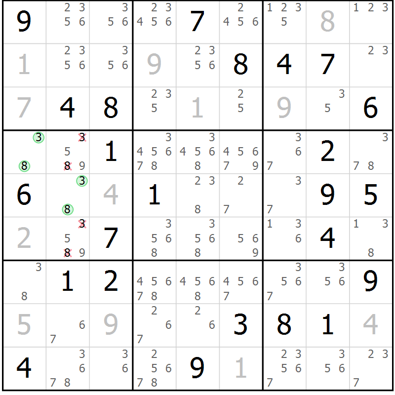 Position des candidats pour la solution de la Gr 71 page 74 du magazine de sudoku Maestro n° 104