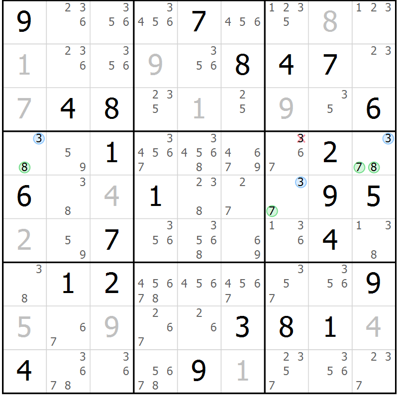 Position des candidats pour la solution de la Gr 71 page 74 du magazine de sudoku Maestro n° 104
