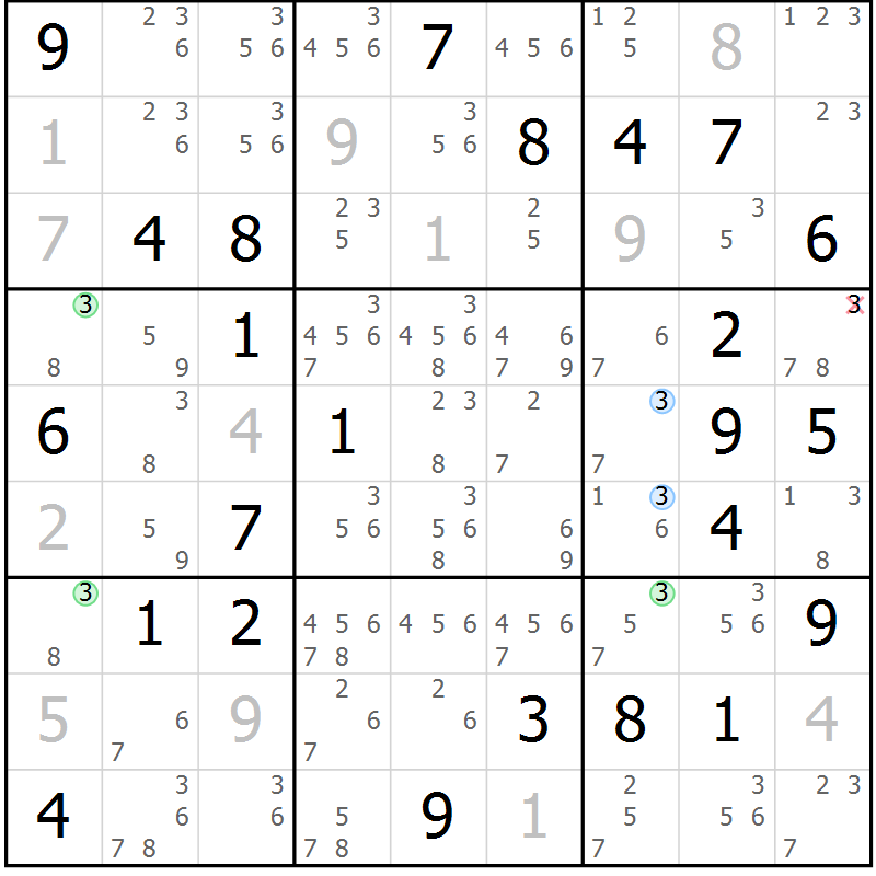Position des candidats pour la solution de la Gr 71 page 74 du magazine de sudoku Maestro n° 104