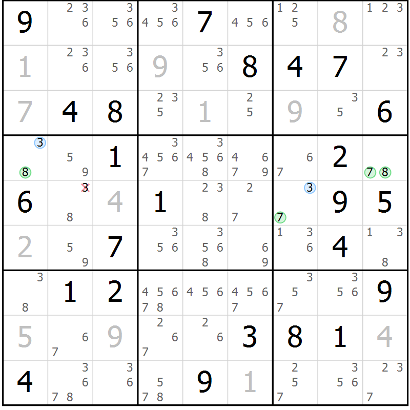 Position des candidats pour la solution de la Gr 71 page 74 du magazine de sudoku Maestro n° 104