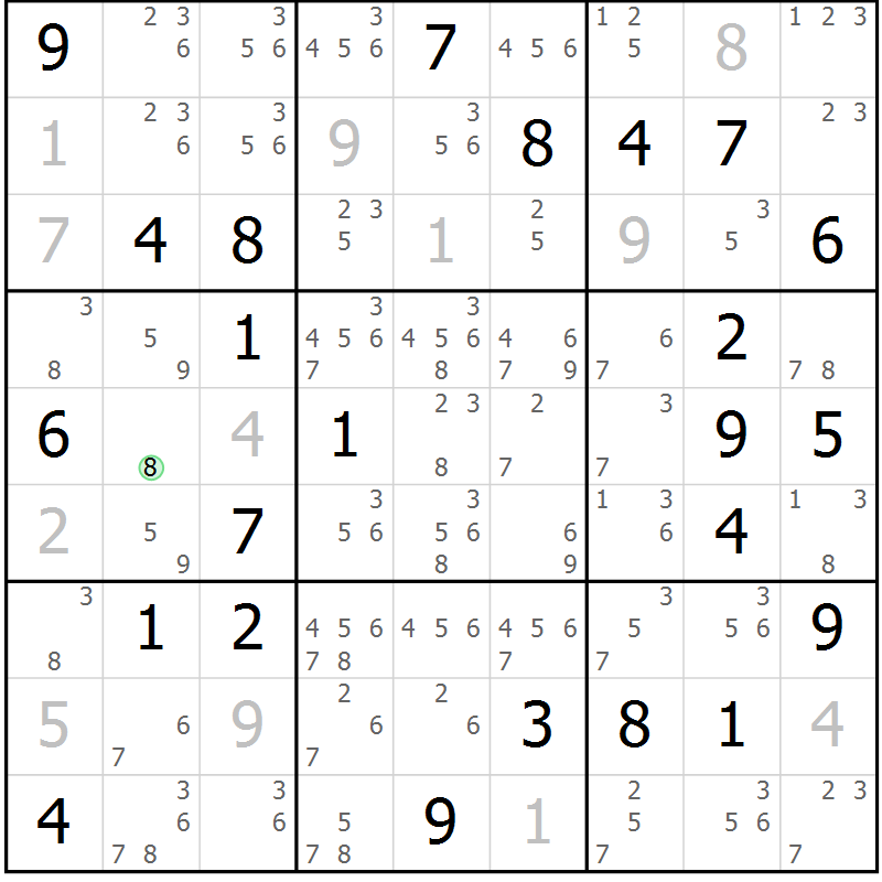 Position des candidats pour la solution de la Gr 71 page 74 du magazine de sudoku Maestro n° 104