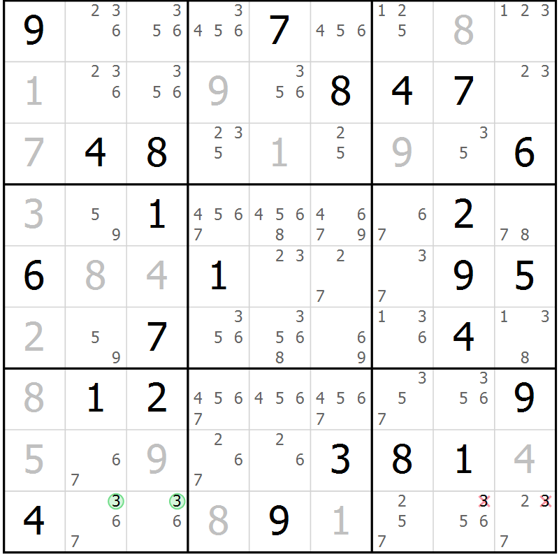 Position des candidats pour la solution de la Gr 71 page 74 du magazine de sudoku Maestro n° 104