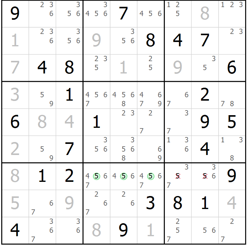 Position des candidats pour la solution de la Gr 71 page 74 du magazine de sudoku Maestro n° 104