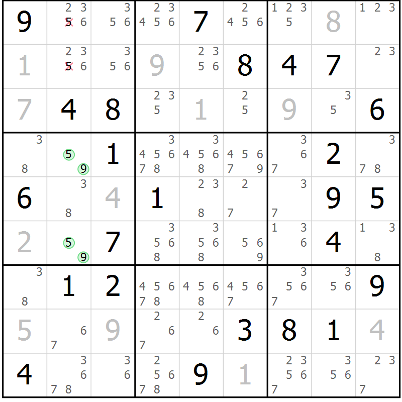 Position des candidats pour la solution de la Gr 71 page 74 du magazine de sudoku Maestro n° 104