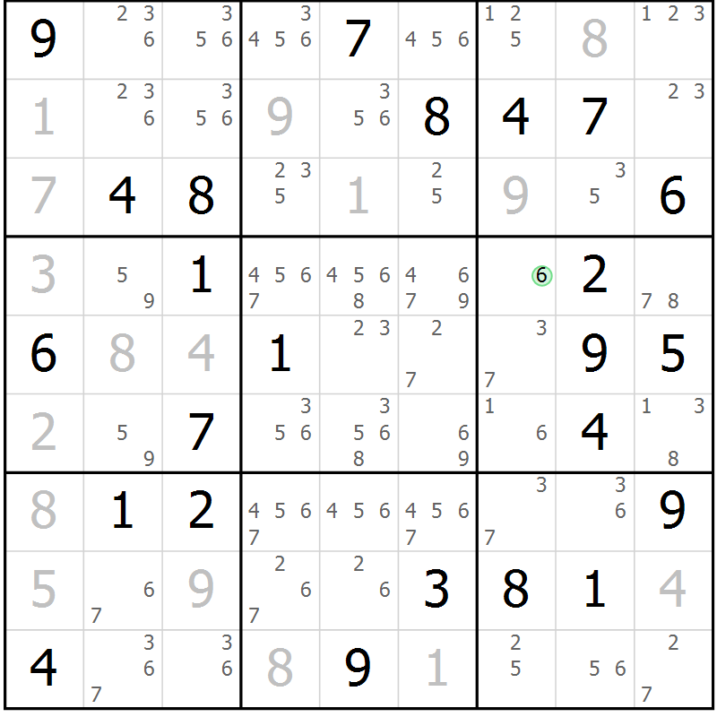 Position des candidats pour la solution de la Gr 71 page 74 du magazine de sudoku Maestro n° 104