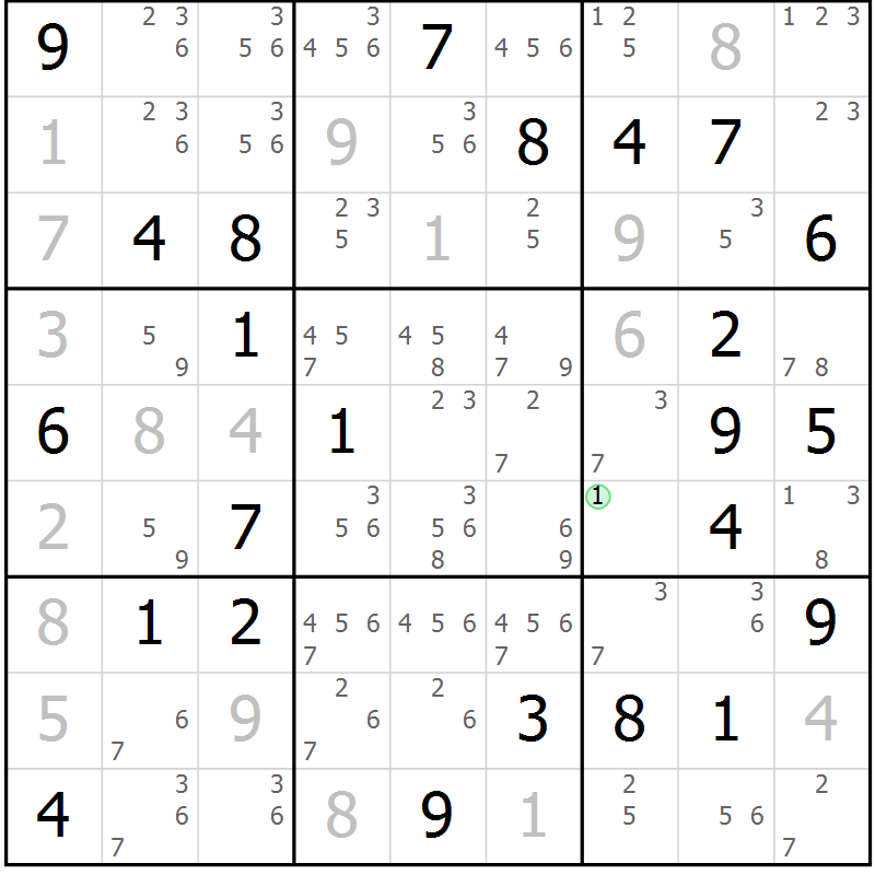 Position des candidats pour la solution de la Gr 71 page 74 du magazine de sudoku Maestro n° 104