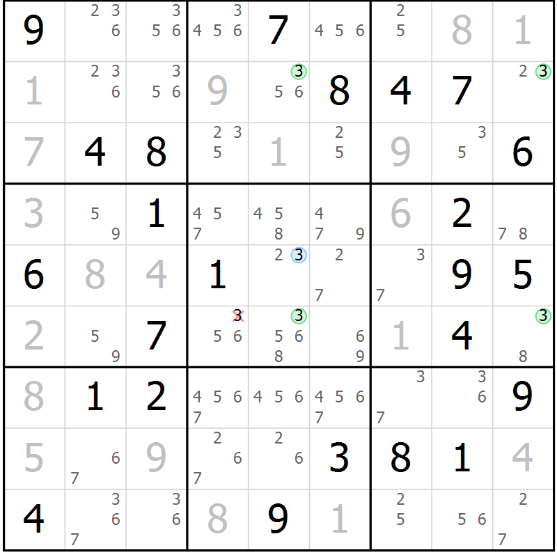 Position des candidats pour la solution de la Gr 71 page 74 du magazine de sudoku Maestro n° 104