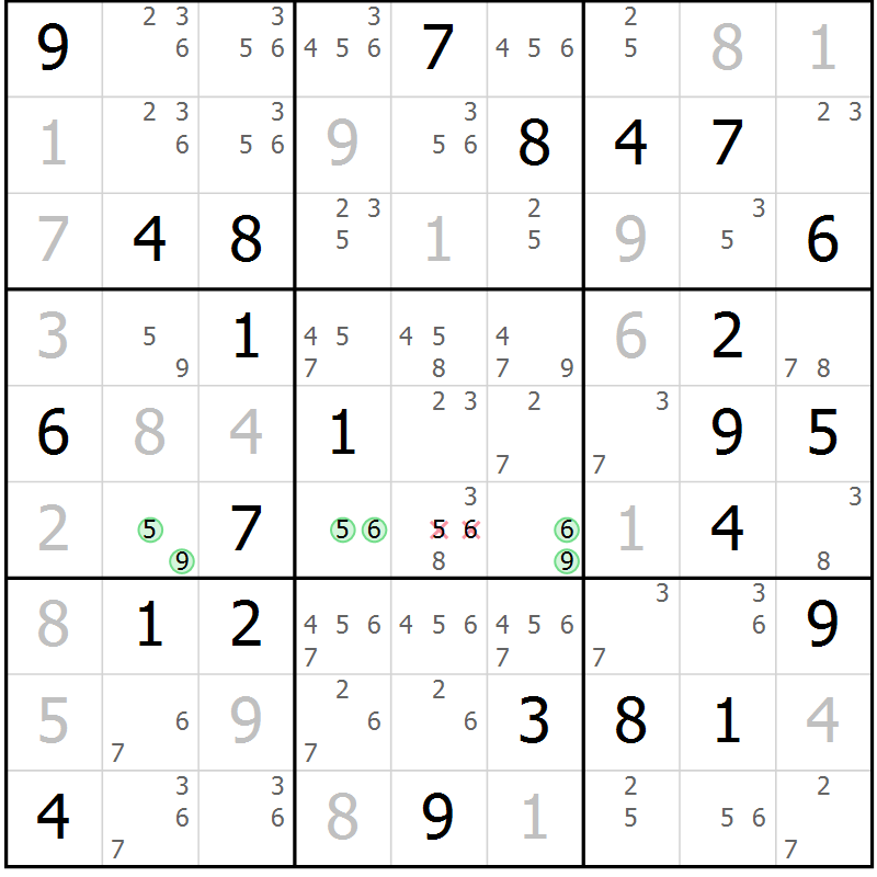 Position des candidats pour la solution de la Gr 71 page 74 du magazine de sudoku Maestro n° 104
