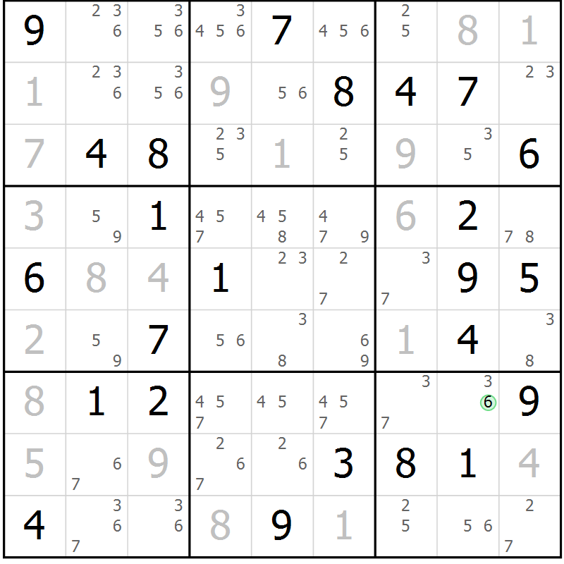 Position des candidats pour la solution de la Gr 71 page 74 du magazine de sudoku Maestro n° 104
