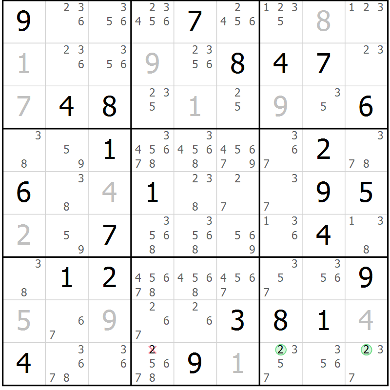 Position des candidats pour la solution de la Gr 71 page 74 du magazine de sudoku Maestro n° 104