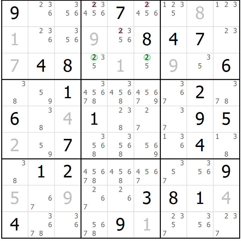 Position des candidats pour la solution de la Gr 71 page 74 du magazine de sudoku Maestro n° 104