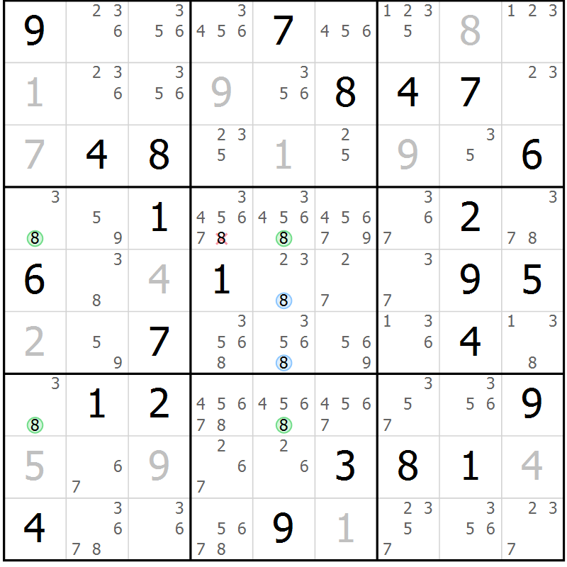 Position des candidats pour la solution de la Gr 71 page 74 du magazine de sudoku Maestro n° 104
