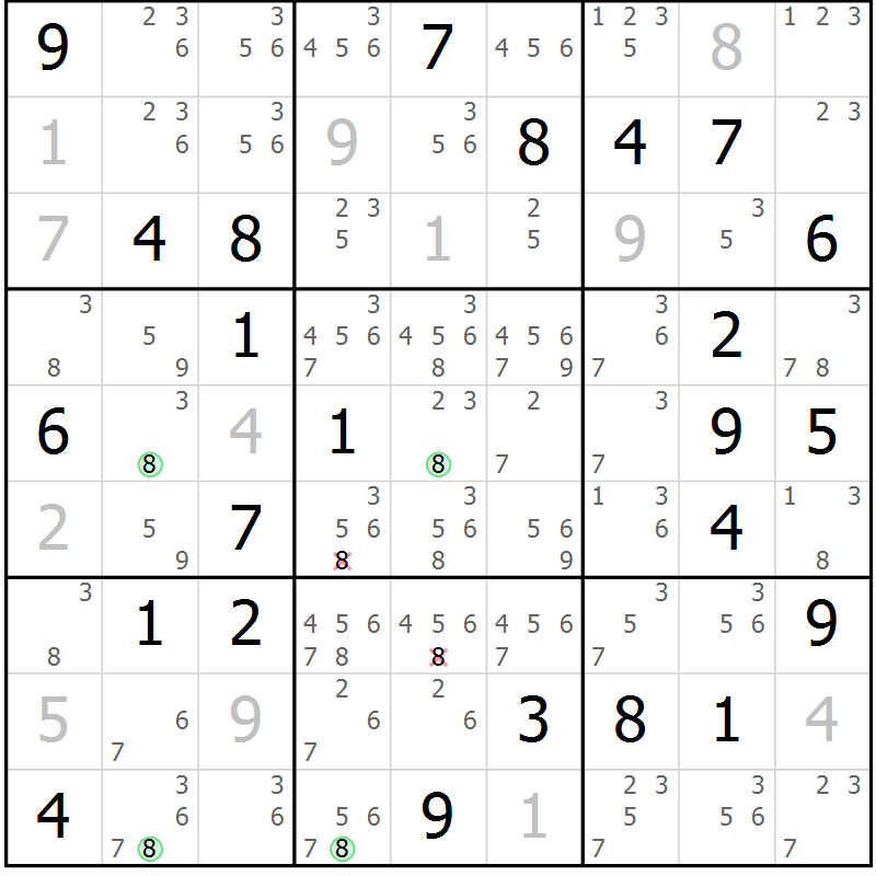 Position des candidats pour la solution de la Gr 71 page 74 du magazine de sudoku Maestro n° 104