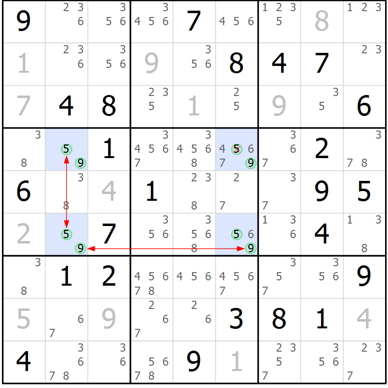 Position des candidats pour la solution de la Gr 71 page 74 du magazine de sudoku Maestro n° 104