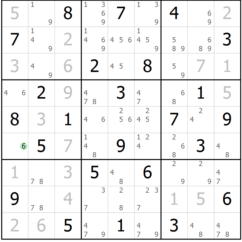 Position des candidats pour la solution de la Gr 72 page 75 du magazine de sudoku Maestro n° 104