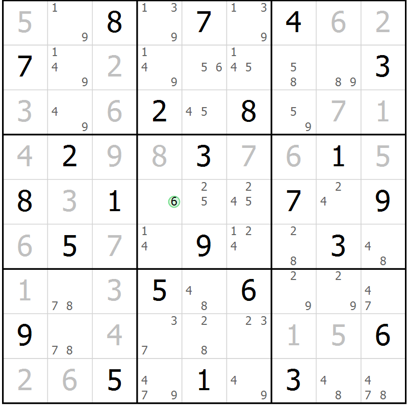 Position des candidats pour la solution de la Gr 72 page 75 du magazine de sudoku Maestro n° 104