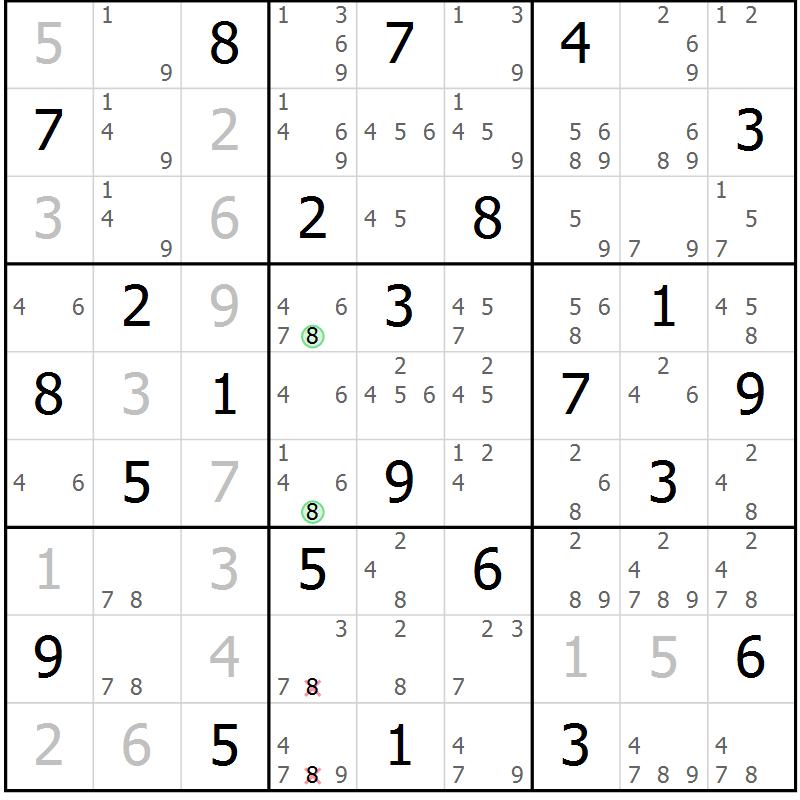 Position des candidats pour la solution de la Gr 72 page 75 du magazine de sudoku Maestro n° 104