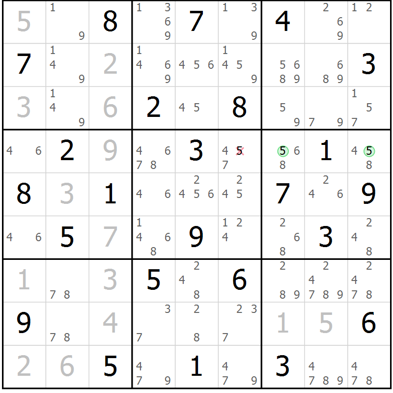 Position des candidats pour la solution de la Gr 72 page 75 du magazine de sudoku Maestro n° 104
