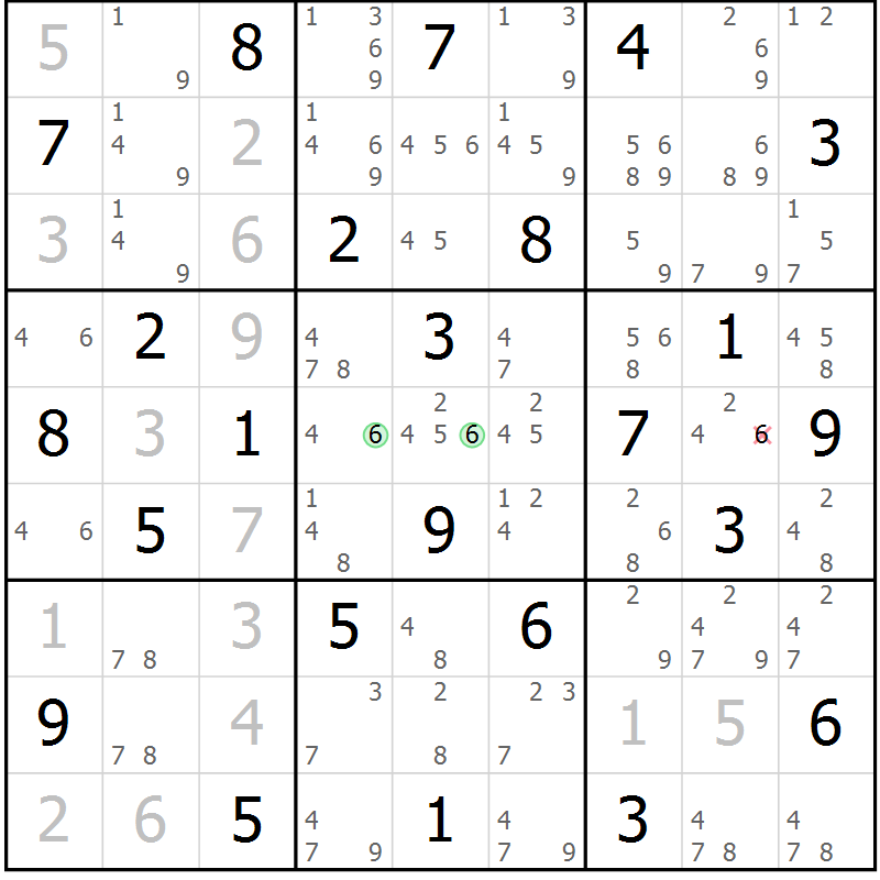 Position des candidats pour la solution de la Gr 72 page 75 du magazine de sudoku Maestro n° 104