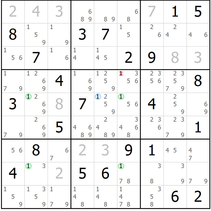 Position des candidats pour la solution de la Gr 73 page 76 du magazine de sudoku Maestro n° 104