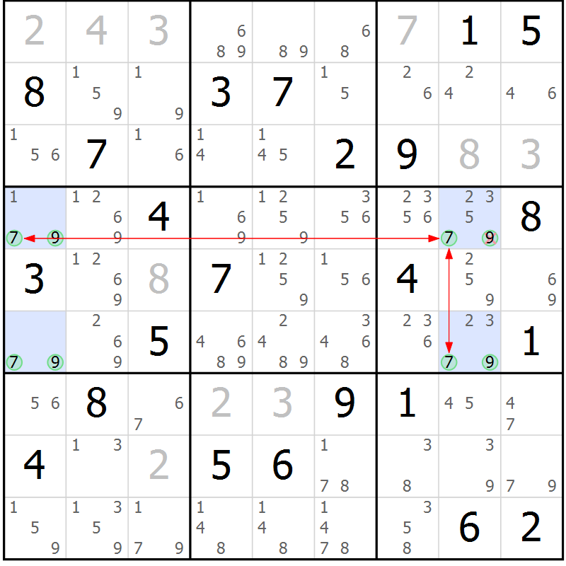 Position des candidats pour la solution de la Gr 73 page 76 du magazine de sudoku Maestro n° 104