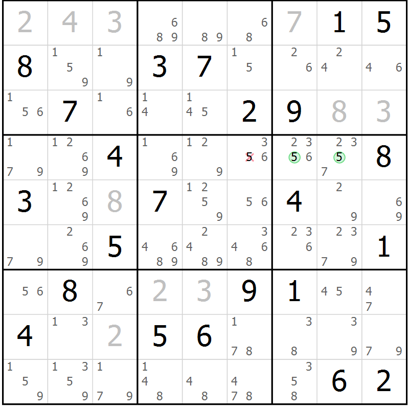 Position des candidats pour la solution de la Gr 73 page 76 du magazine de sudoku Maestro n° 104